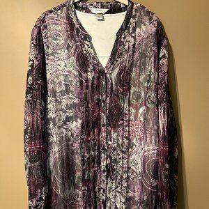 Purple and White Long Sleeve Blouse
